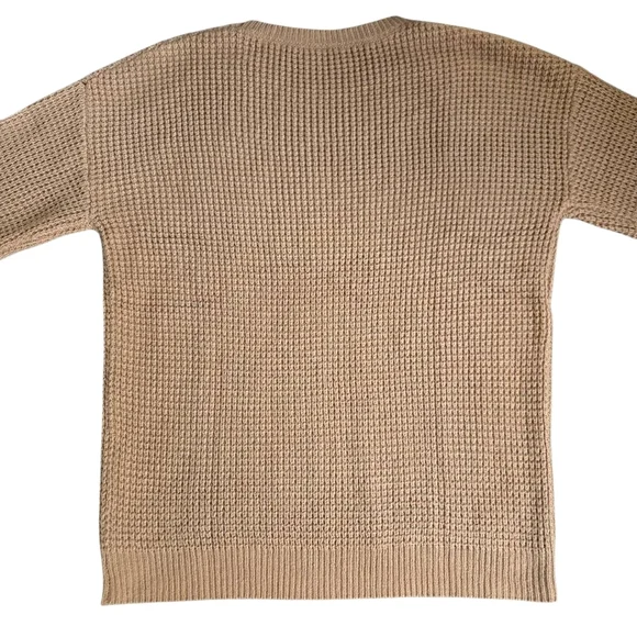 Tan Waffle Knit Crewneck Sweater - Picture 7 of 8